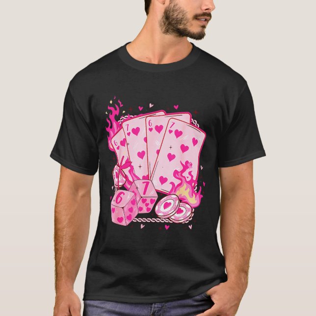 Funny Retro 6 7 Valentine Love Hearts Playing Card T-Shirt (Front)