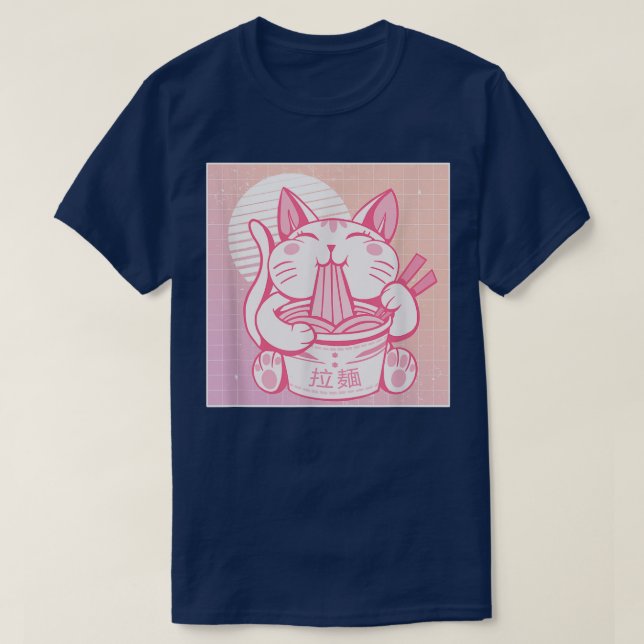 Funny Retro 90s Asian Kawaii Ramen Cat  Kitty Nood T-Shirt (Design Front)