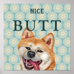 Funny Retro Akita Bathroom Wallpaper Joke Poster