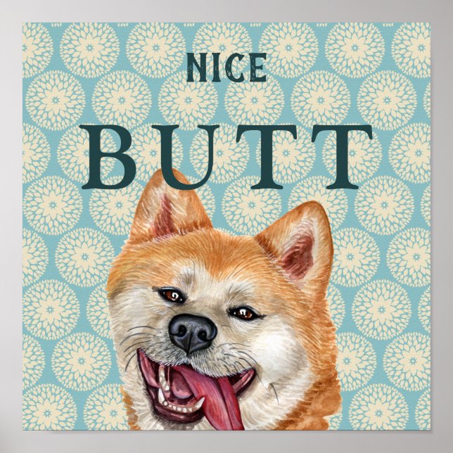 Funny Retro Akita Bathroom Wallpaper Joke Poster (Front)