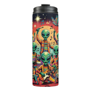 Funny Retro Alien Dance Party on Mars in Space. Thermal Tumbler