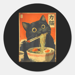 Funny Retro Anime Cat Ramen Japanese Cat Graphic A Classic Round Sticker
