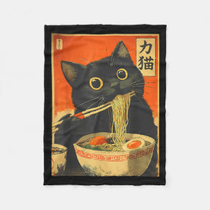 Funny Retro Anime Cat Ramen Japanese Cat Graphic A Fleece Blanket