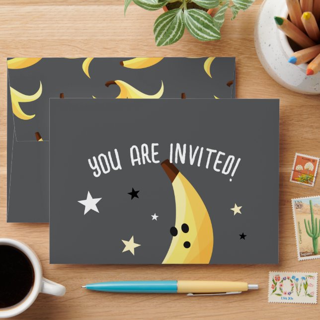 Funny Retro Banana Party Favours Puns Editable Envelope (Desk)