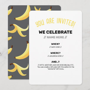 Funny Retro Banana Party Favours Puns Editable Invitation