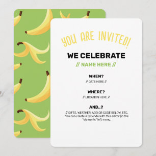 Funny Retro Banana Party Favours Puns Editable Invitation
