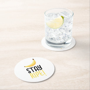 Funny Retro Banana Party Favours Puns Editable Round Paper Coaster