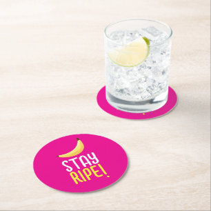 Funny Retro Banana Party Favours Puns Editable Round Paper Coaster