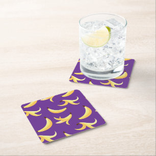 Funny Retro Banana Party Favours Puns Editable Square Paper Coaster