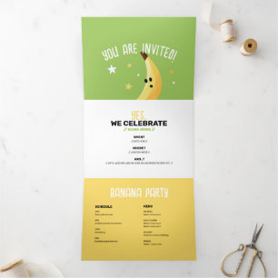 Funny Retro Banana Party Favours Puns Editable Tri-Fold Invitation