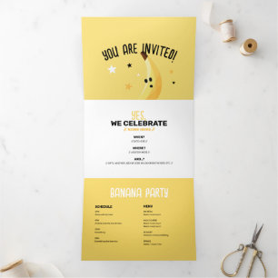 Funny Retro Banana Party Favours Puns Editable Tri-Fold Invitation