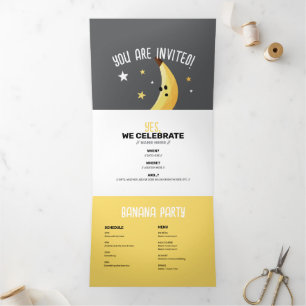 Funny Retro Banana Party Favours Puns Editable Tri-Fold Invitation