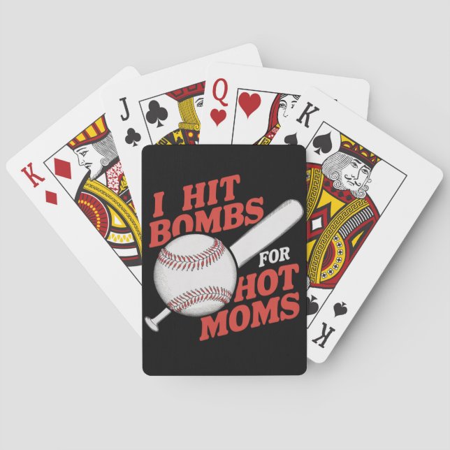 Funny Retro Baseball I Hit Bombs For Hot Moms Playing Cards (Back)