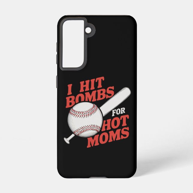 Funny Retro Baseball I Hit Bombs For Hot Moms Samsung Galaxy S21 Case (Back)