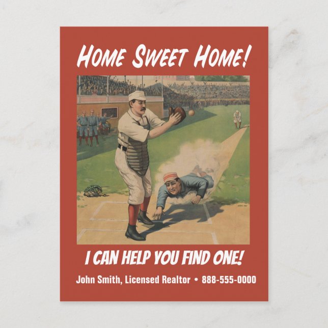 Funny Retro Baseball Realtor Marketing Postcard (Front)