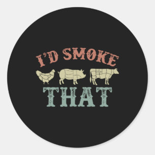 Funny Retro Bbq Party Smoker Chef Dad Gift I’d Smo Classic Round Sticker