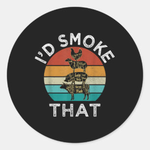 Funny Retro Bbq Party Smoker Chef Dad Gift I’d Smo Classic Round Sticker