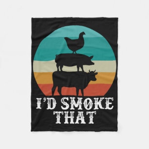 Funny Retro Bbq Party Smoker Chef Dad Gift I’d Smo Fleece Blanket