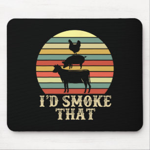 Funny Retro Bbq Party Smoker Chef Dad Gift I’d Smo Mouse Mat