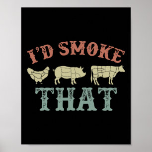 Funny Retro Bbq Party Smoker Chef Dad Gift I’d Smo Poster