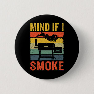 Funny Retro Bbq Party Smoker Chef Dad Mind If I Sm 6 Cm Round Badge