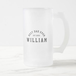 Funny Retro Best Dad Ever Varsity Typography Frosted Glass Beer Mug