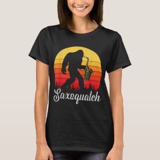 Funny Retro Bigfoot Silhouette Sun Saxophone Bigfo T-Shirt