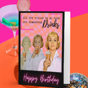 Funny Retro Birthday Card Best Friend-Sassy-Drinks