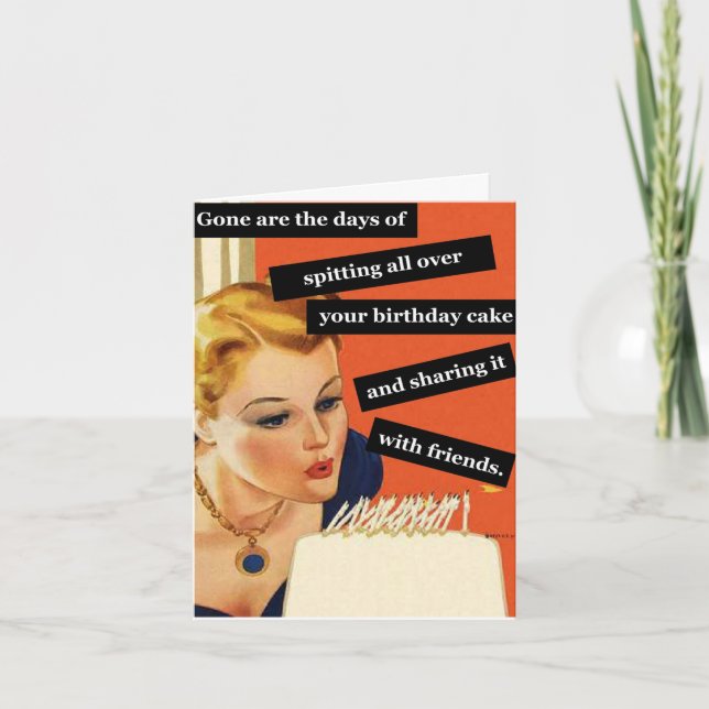 Funny Retro Birthday Card Blowing Out Candles (Front)