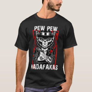 Funny Retro Black Cat Pew Pew Madafakas Gun Vintag T-Shirt