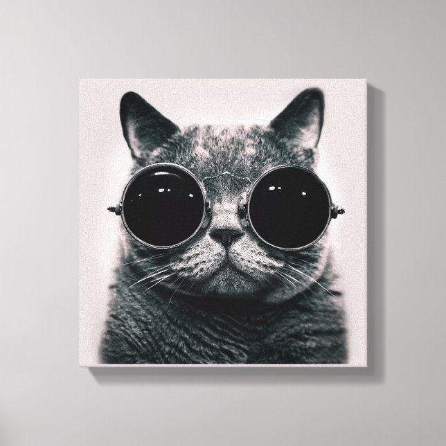 Funny Retro Black Cat with Dark Sunglasses Canvas Print (Front)