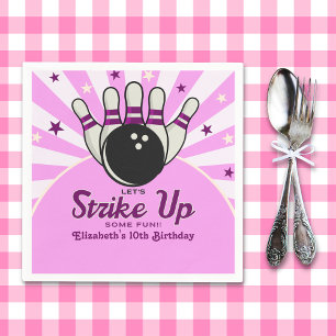 Funny Retro Bowling Birthday Girl Party Napkin