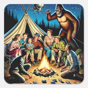 Funny Retro Campfire Stories   Bigfoot Square Sticker