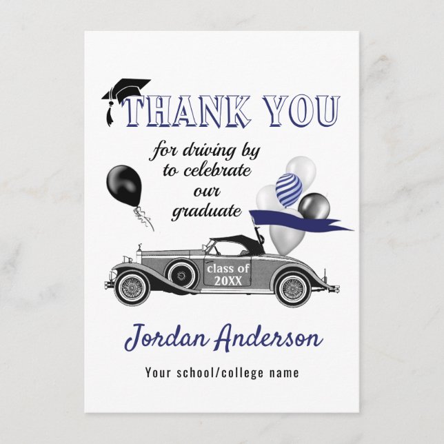 Funny Retro Car Drive By Graduation Parade Thank Y Thank You Card (Front)
