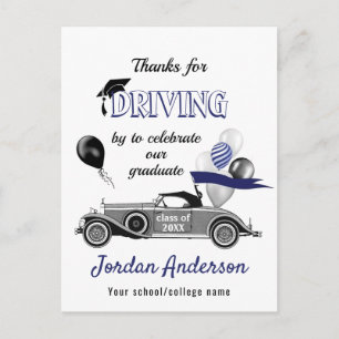 Funny Retro Car Drive By Graduation Thank You Postcard