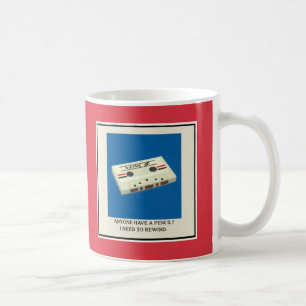 Funny Retro Cassette Tape Rewind with a Pencil Pop Coffee Mug