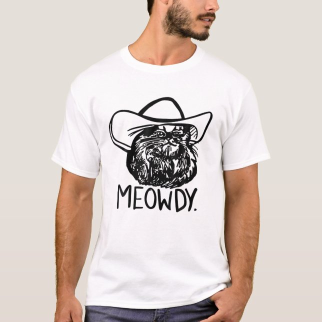 Funny Retro Cat Cowboy Meowdy Western Country Cat T-Shirt (Front)