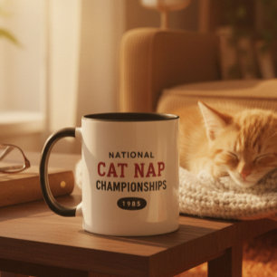 Funny Retro Cat Nap Championships Humour Novely Mug