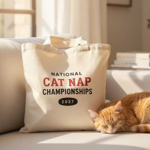 Funny Retro Cat Nap Championships Humour Novely Tote Bag