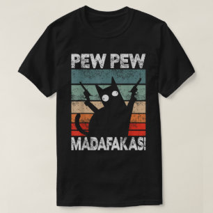 Funny Retro Cat Pew Pew Artwork T-Shirt