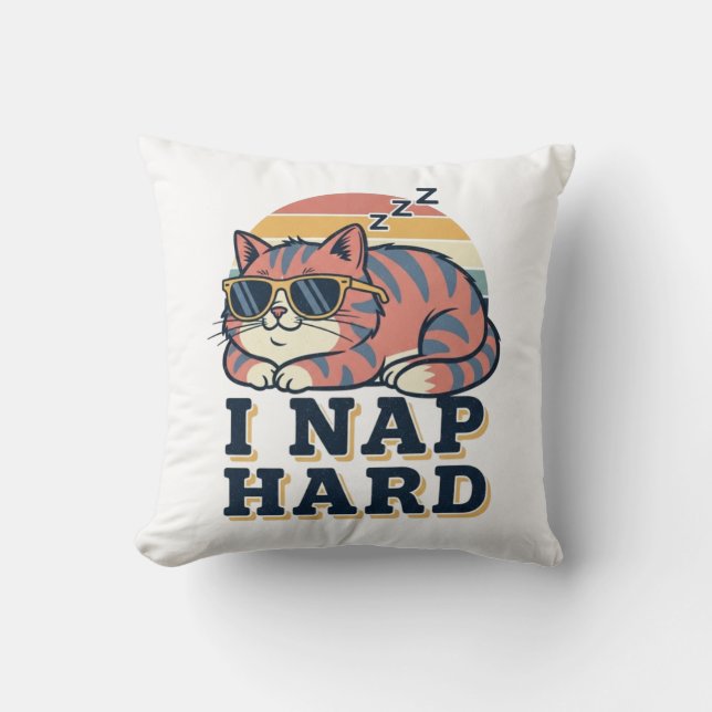 Funny Retro Cat Square Throw Pillow (Front)
