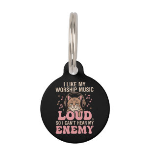 Funny Retro Cat Worship Music Loud Christian Pet Tag