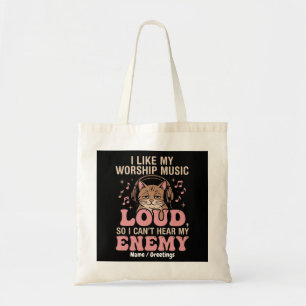  Funny Retro Cat Worship Music Loud Christian  Tote Bag