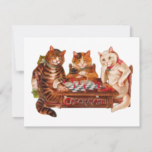Funny Retro Cats Checkmate Playing Chess 1903 Card