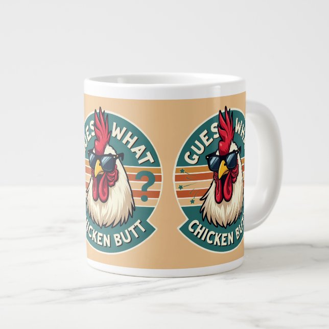  Funny Retro Chicken Butt Joke Design Large Coffee Mug (Front Right)