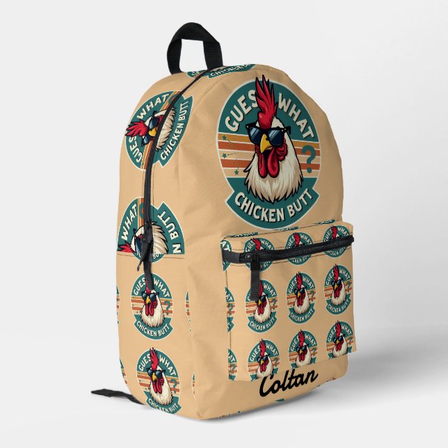  Funny Retro Chicken Butt Joke Design Printed Backpack (Back Corner Left)