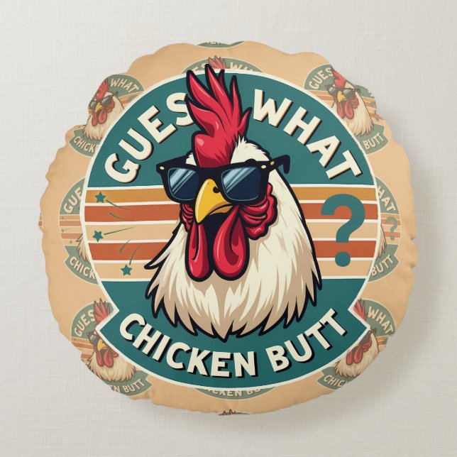  Funny Retro Chicken Butt Joke Design Round Cushion (Front)
