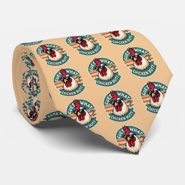  Funny Retro Chicken Butt Joke Design Tie (Rolled)