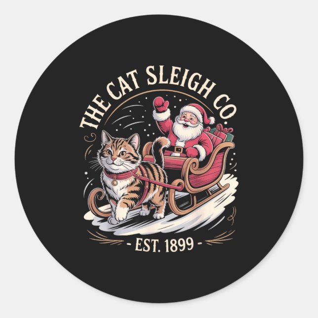 Funny Retro Christmas Cat  Classic Round Sticker (Front)