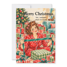 Funny Retro Christmas Gift Wrapping in Pyjamas